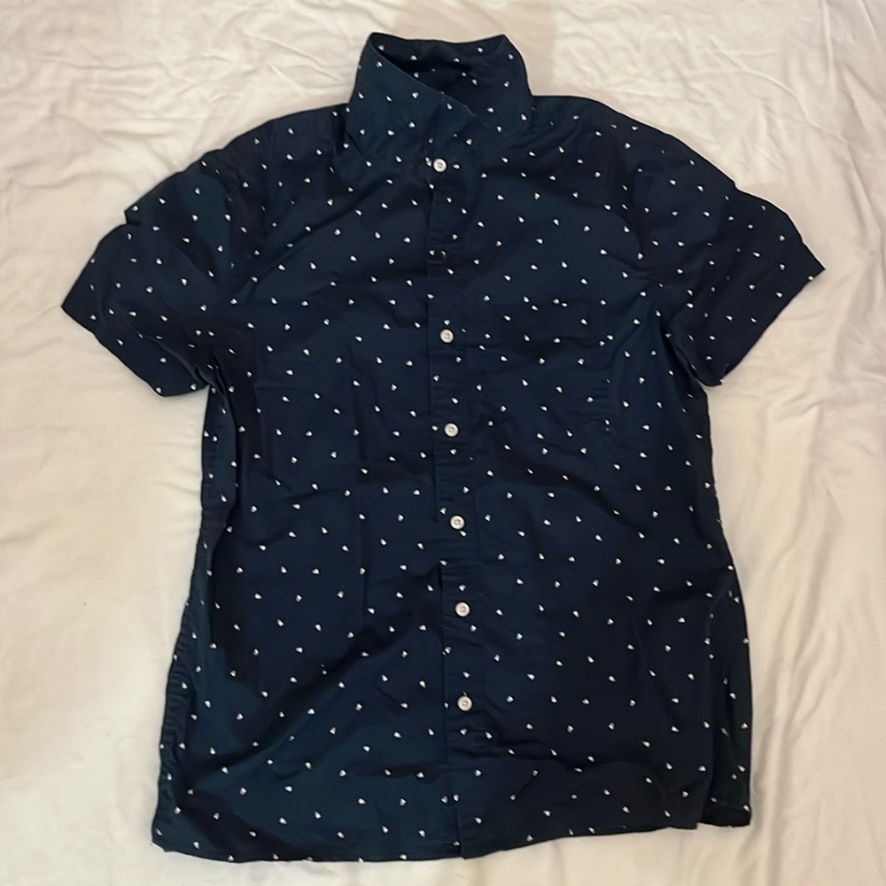 American Eagle Blue Short Sleeve Casual Button Down Shirt For Men Size Medium
